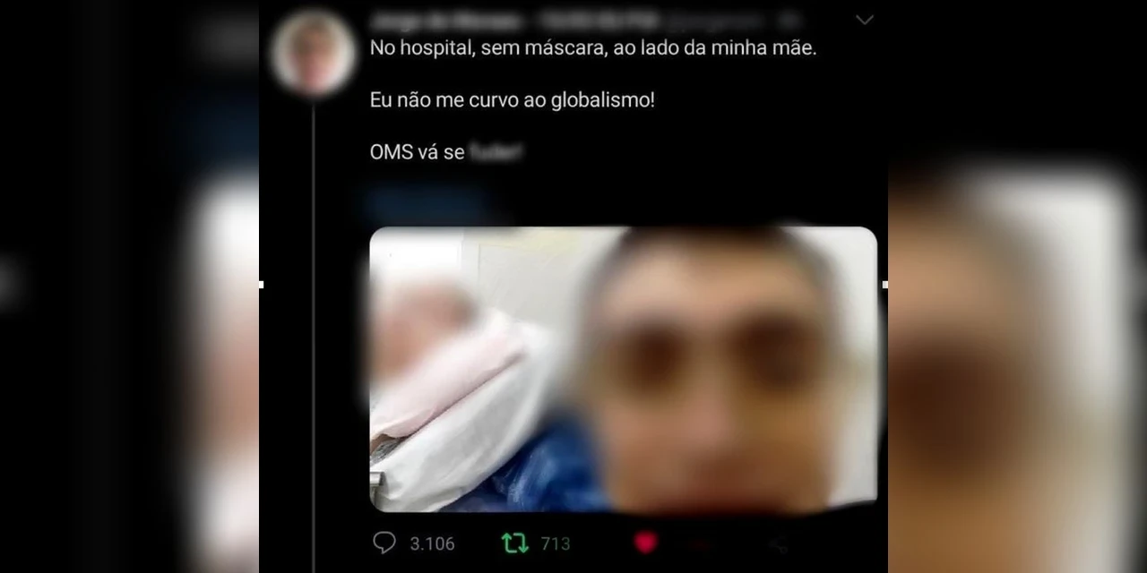 Jovem faz selfie sem máscara ao lado da mãe internada em hospital e causa polêmica