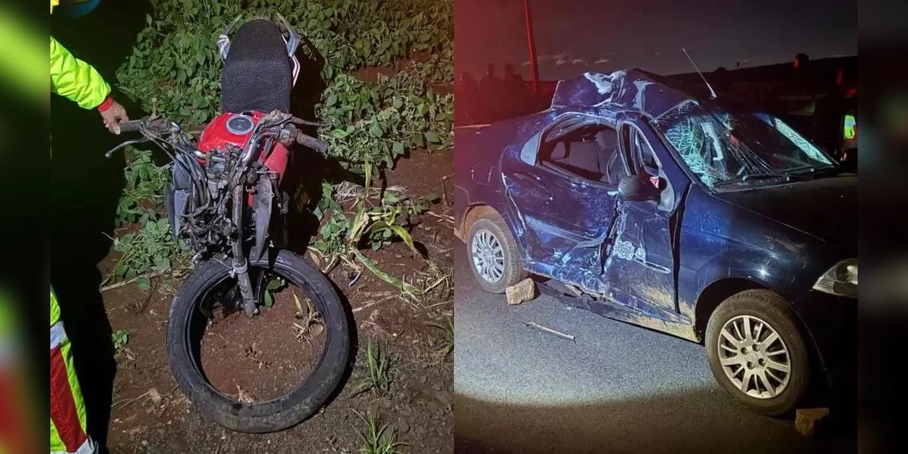 Duas pessoas morrem em acidente entre carro e moto na PR-090