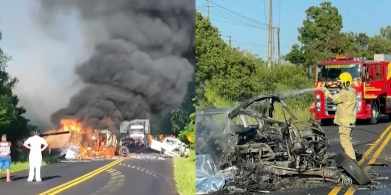 Caminhão pega fogo em acidente e motorista sobrevive ao cortar cinto com canivete 