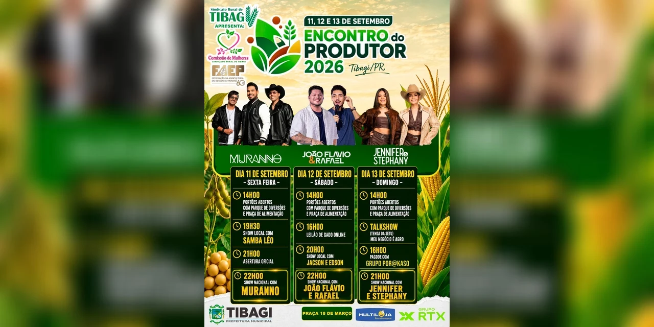 Encontro do Produtor Rural em Tibagi terá shows e palestras gratuitas